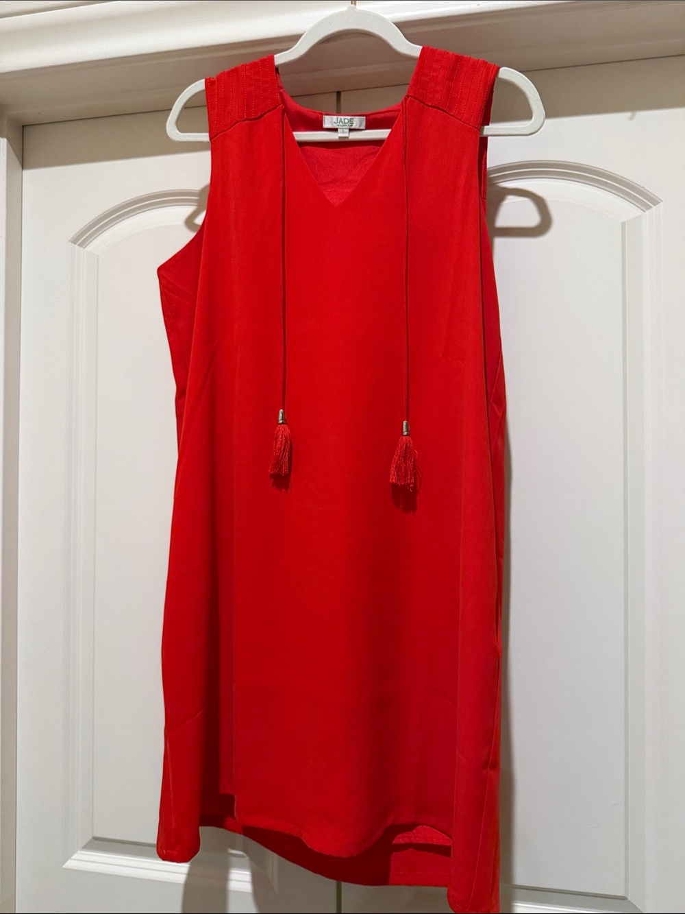 Jade Red Tassel V-Neck Sleeveless Shift Dress